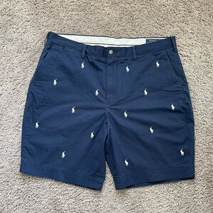 Polo Ralph Lauren Shorts Mens 38 Navy All Over Pony Embroidered Stretch Classic